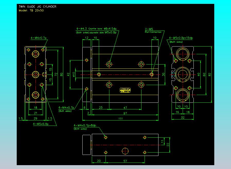 导杆薄型气缸导杆滑块气缸标准型气缸2D-TB20x50
