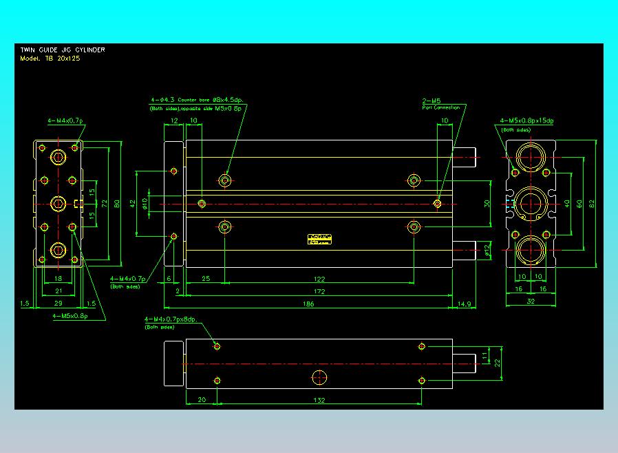 导杆薄型气缸导杆滑块气缸标准型气缸2D-TB20x125