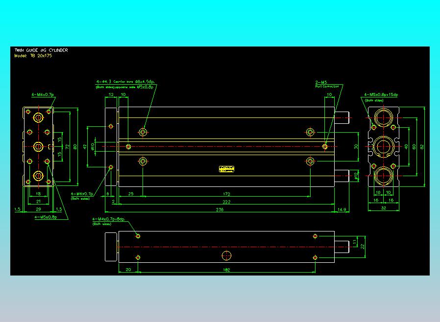 导杆薄型气缸导杆滑块气缸标准型气缸2D-TB20x175