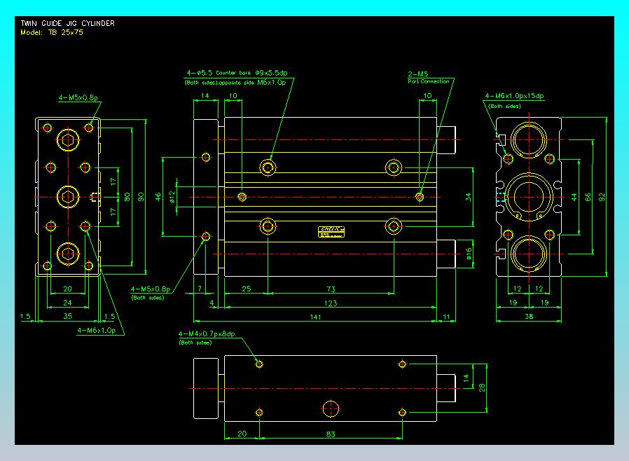 导杆薄型气缸导杆滑块气缸标准型气缸2D-TB25x75