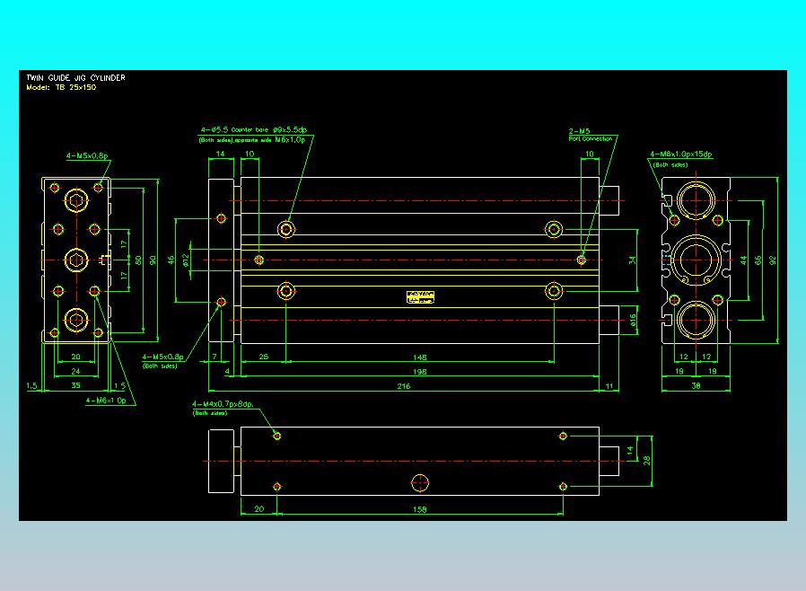 导杆薄型气缸导杆滑块气缸标准型气缸2D-TB25x150