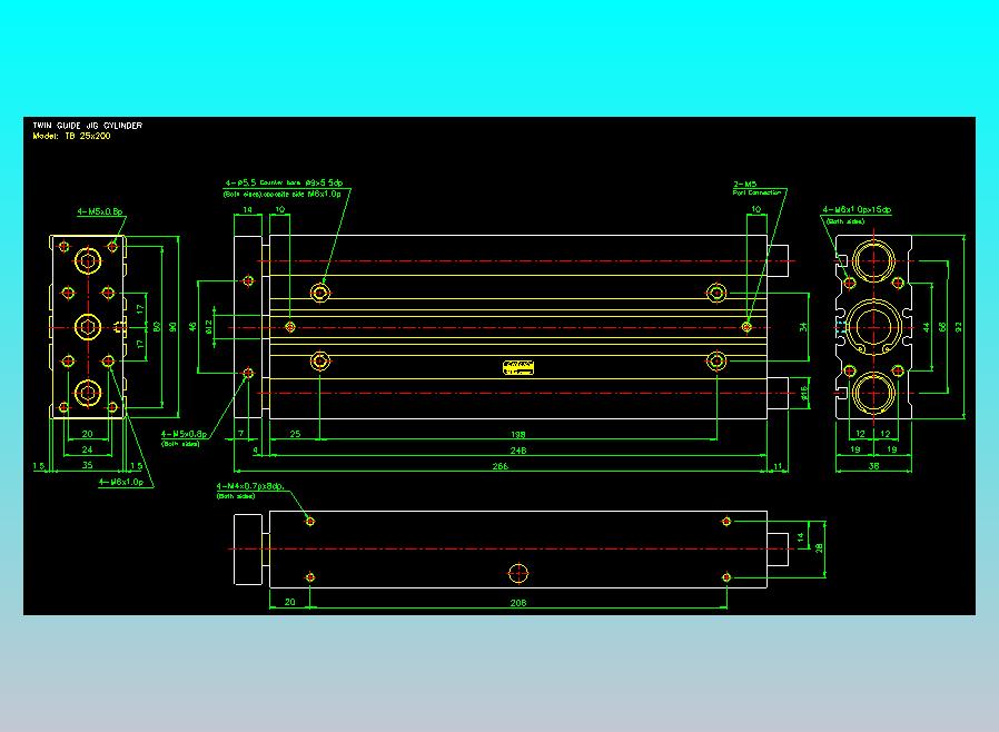 导杆薄型气缸导杆滑块气缸标准型气缸2D-TB25x200