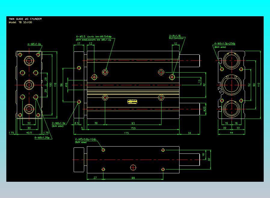 导杆薄型气缸导杆滑块气缸标准型气缸2D-TB32x100