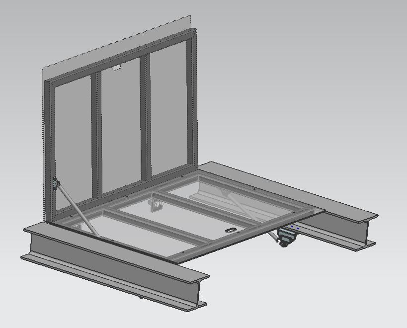 工业平台用带气弹簧的维修舱门3D图纸