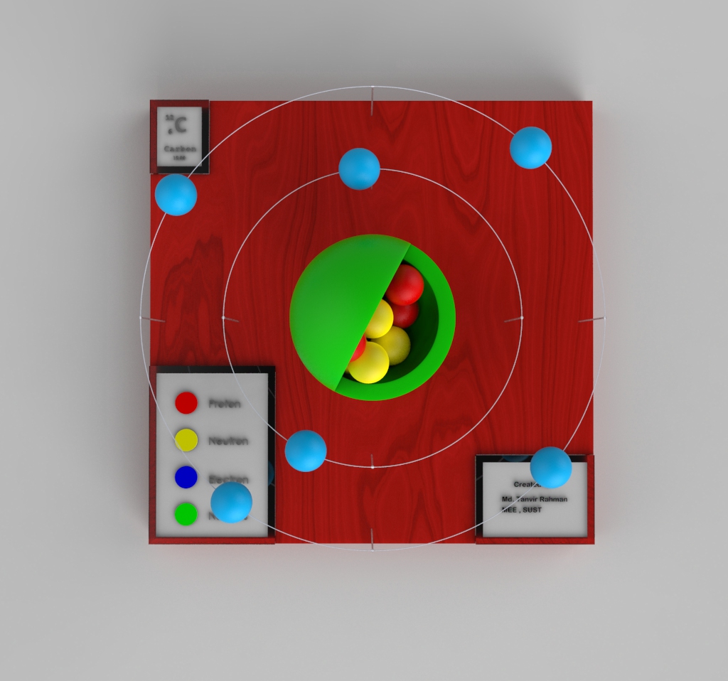 D可打印的玻尔碳原子模型_SOLIDWORKS+KeyShot