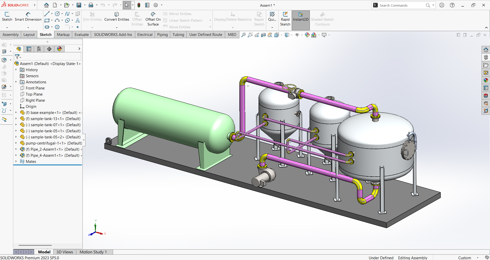 SolidWorks管道布线水箱和管道布线组件
