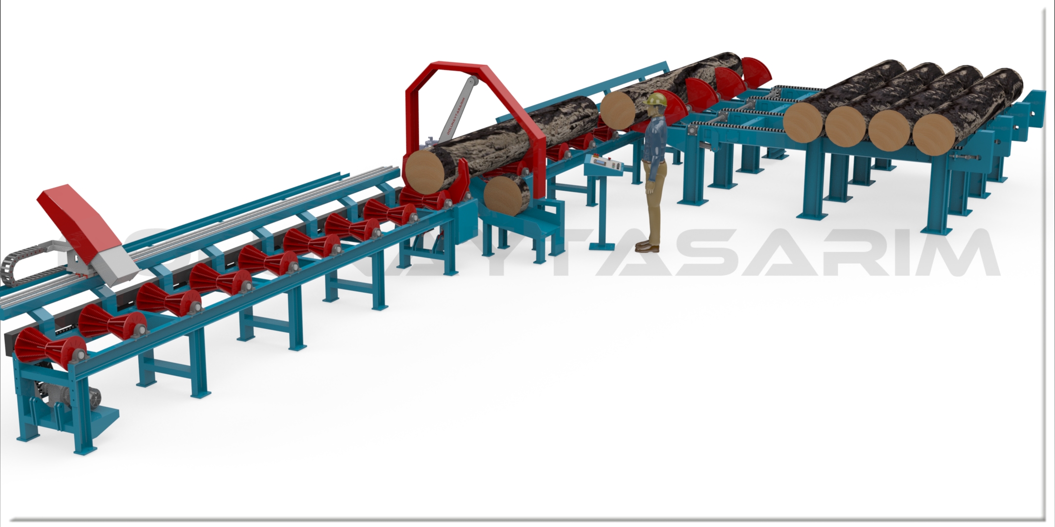 自动圆木反切甲板锯站。