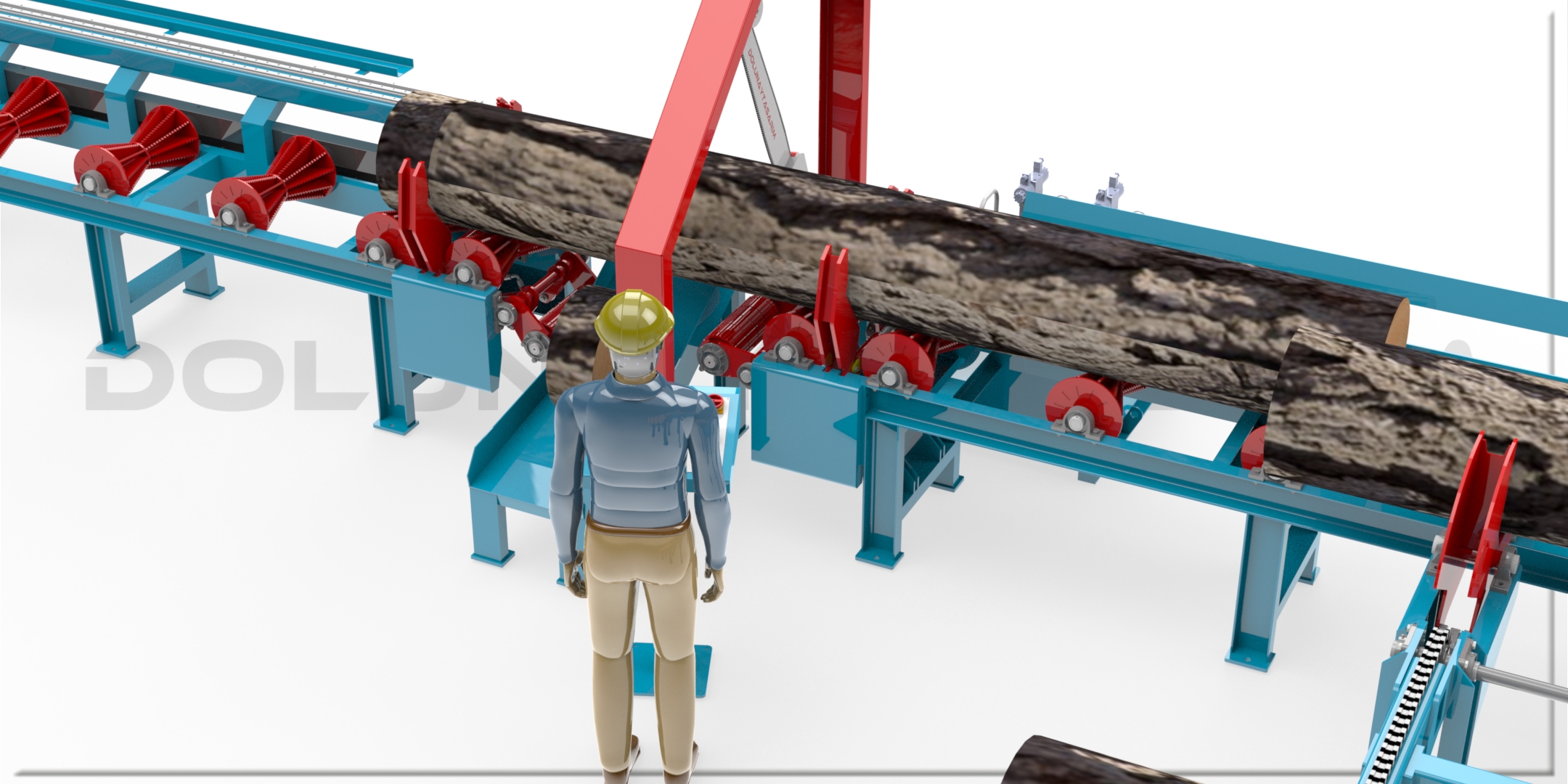 自动圆木反切甲板锯站。