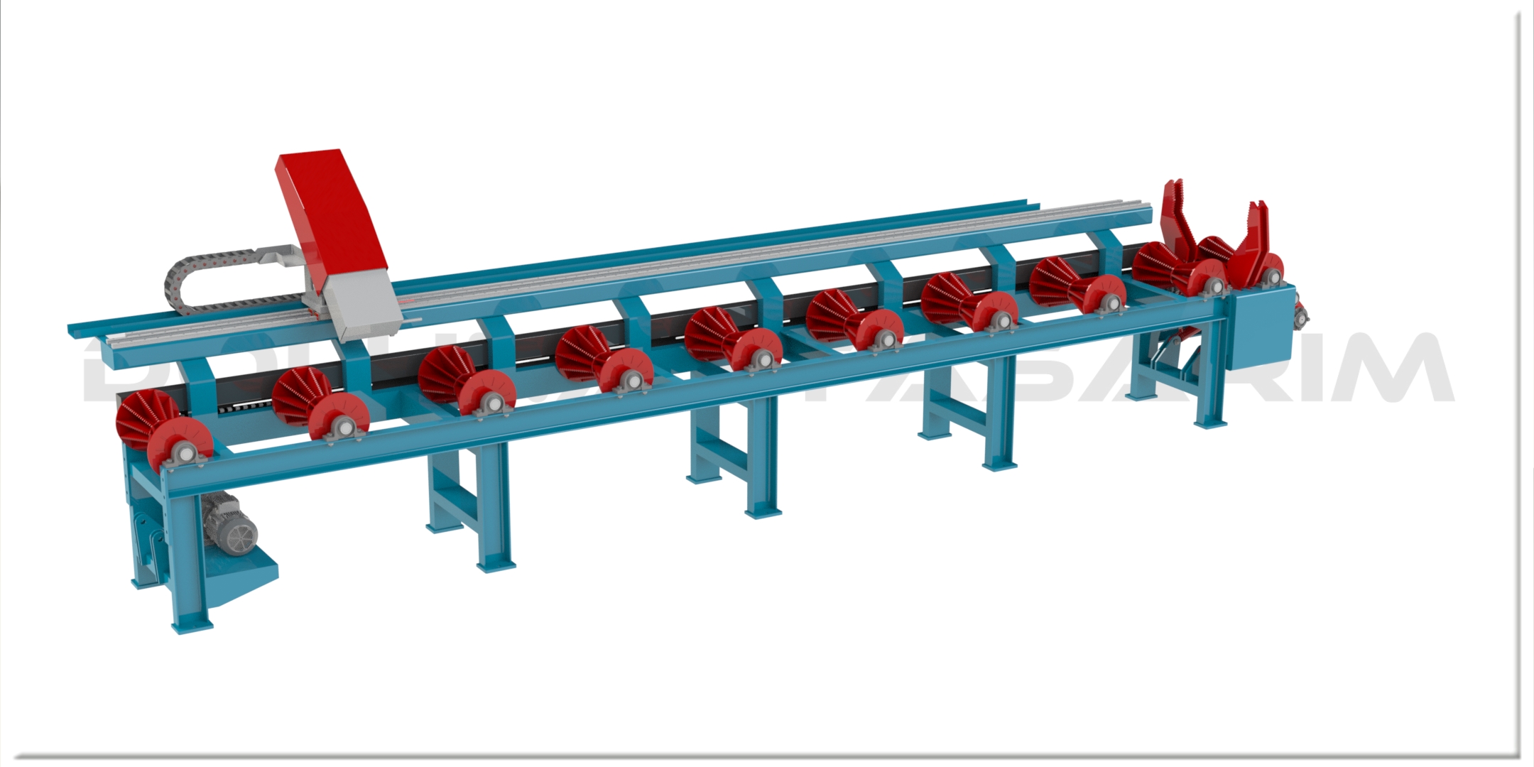 自动圆木反切甲板锯站。