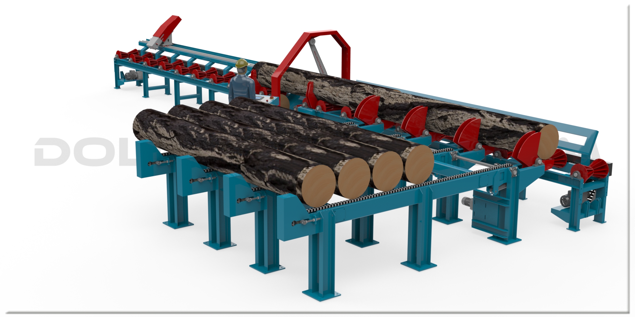 自动圆木反切甲板锯站。