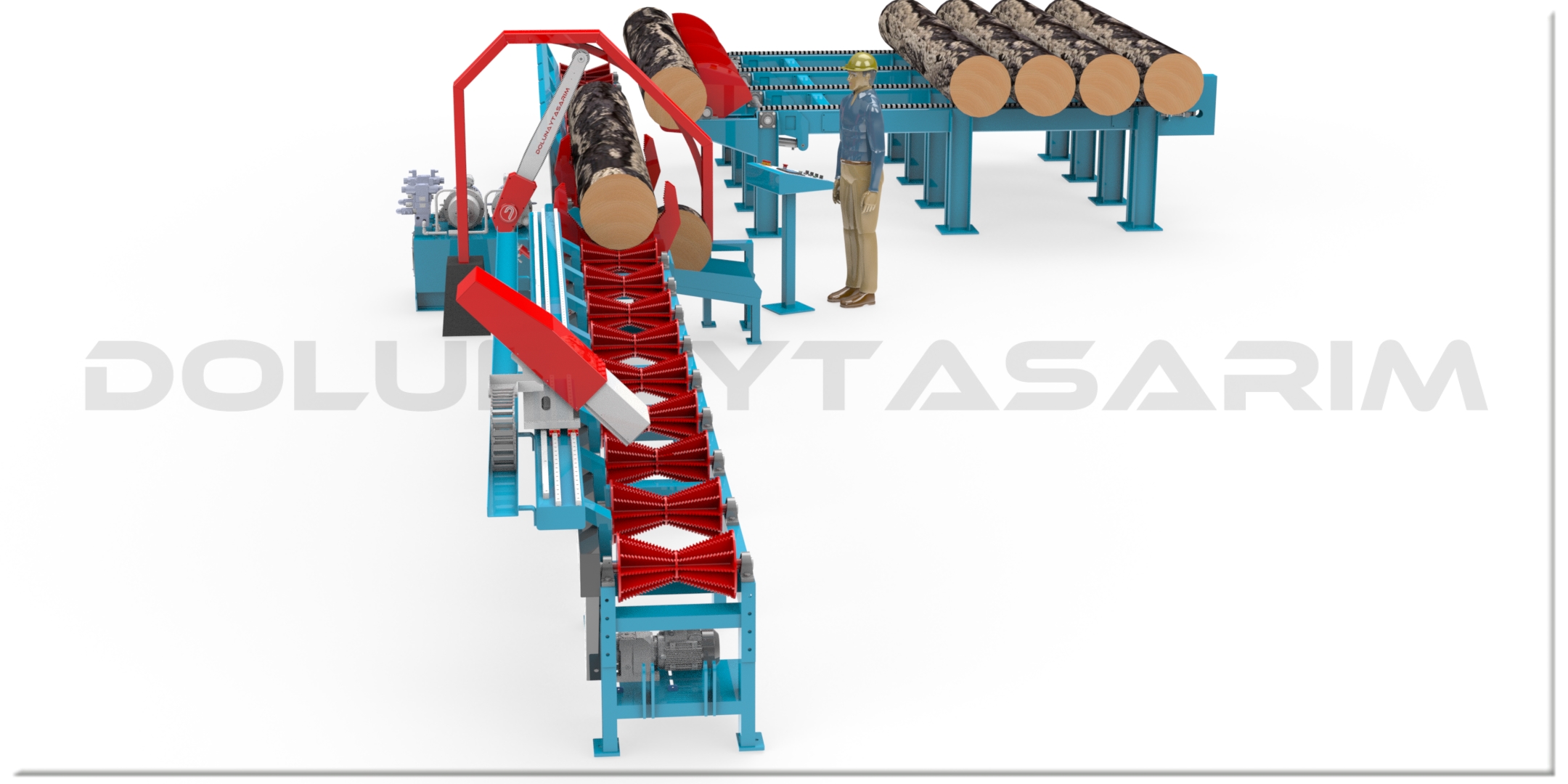 自动圆木反切甲板锯站。