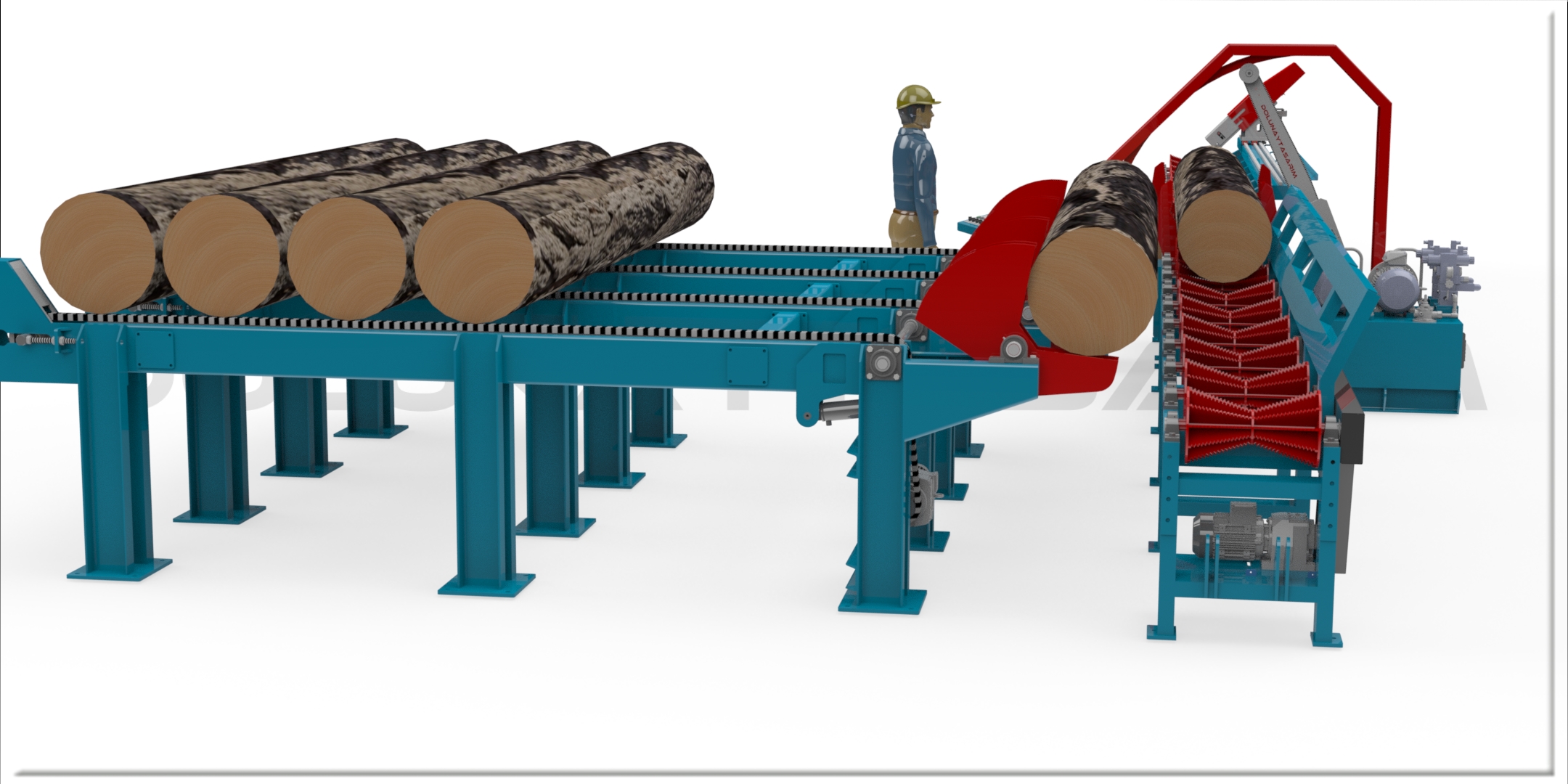 自动圆木反切甲板锯站。