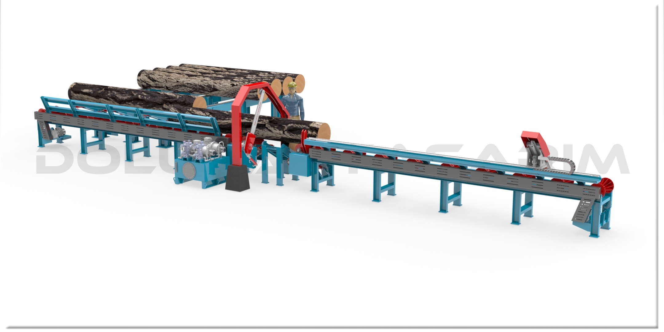 自动圆木反切甲板锯站。