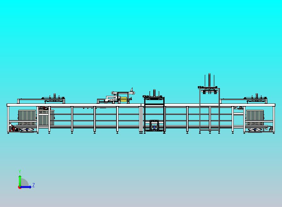 营养液生产线，灌装，灭菌，装托盘，装框。双层倍速链，龙门夹爪机构，等距排列机构，液压升降机