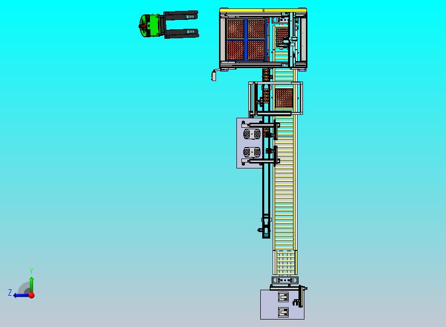 叉车上料，三级轴齿取料机械手，双层倍速链，提升机