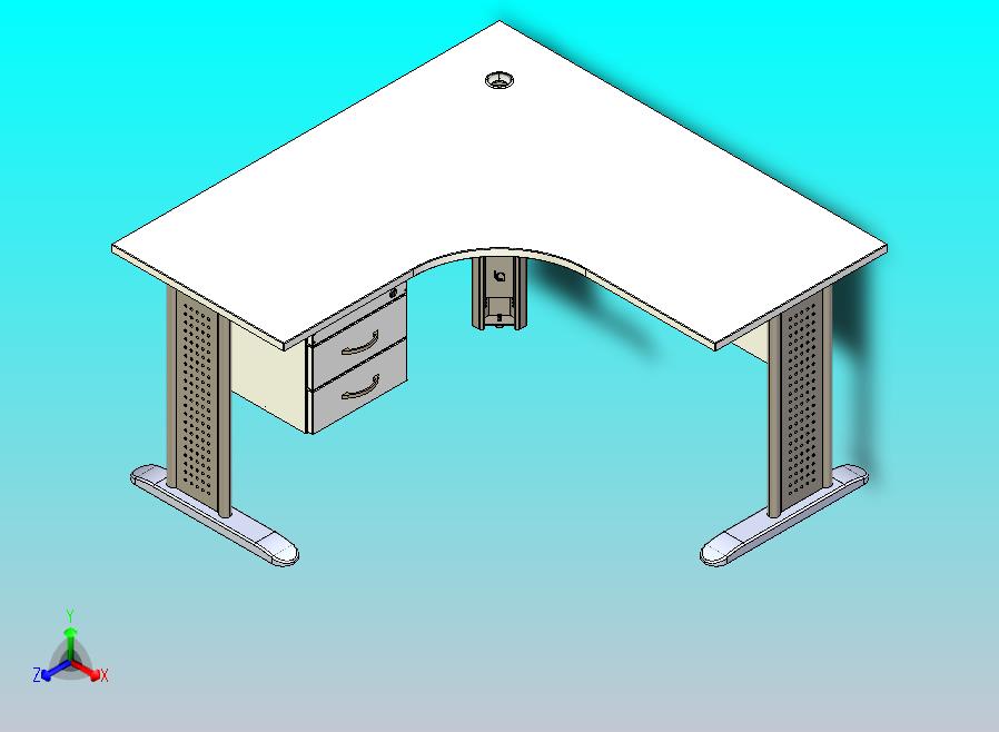 带金属腿的 L 形桌子