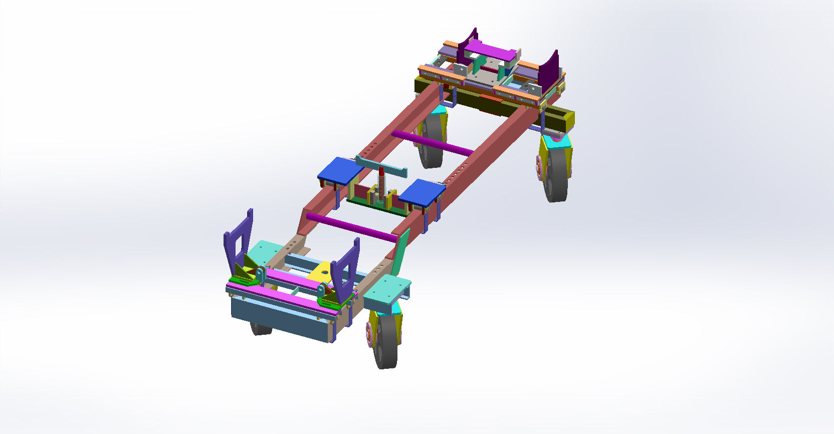 装配线上与拖拉机对接的台车