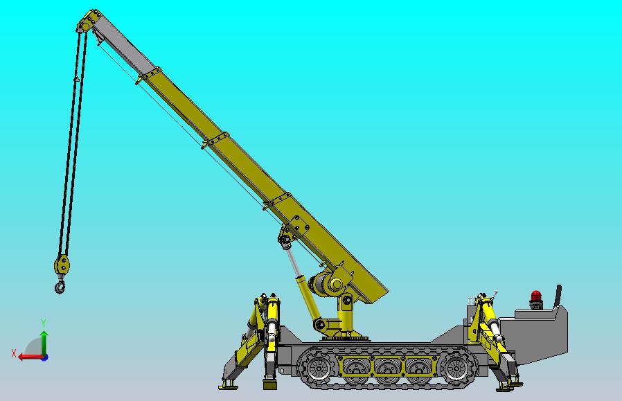 蜘蛛吊车，由履带底盘、多支腿、可伸缩吊臂和吊钩