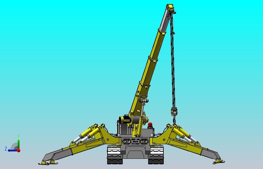 蜘蛛吊车，由履带底盘、多支腿、可伸缩吊臂和吊钩