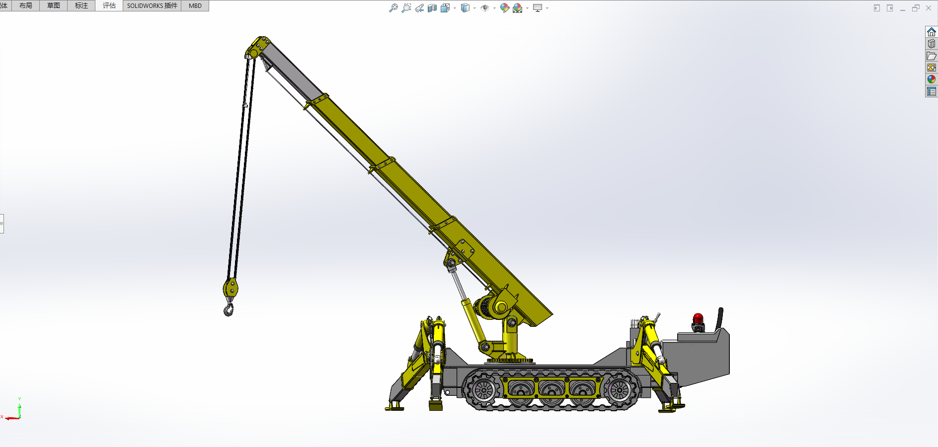 蜘蛛吊车，由履带底盘、多支腿、可伸缩吊臂和吊钩