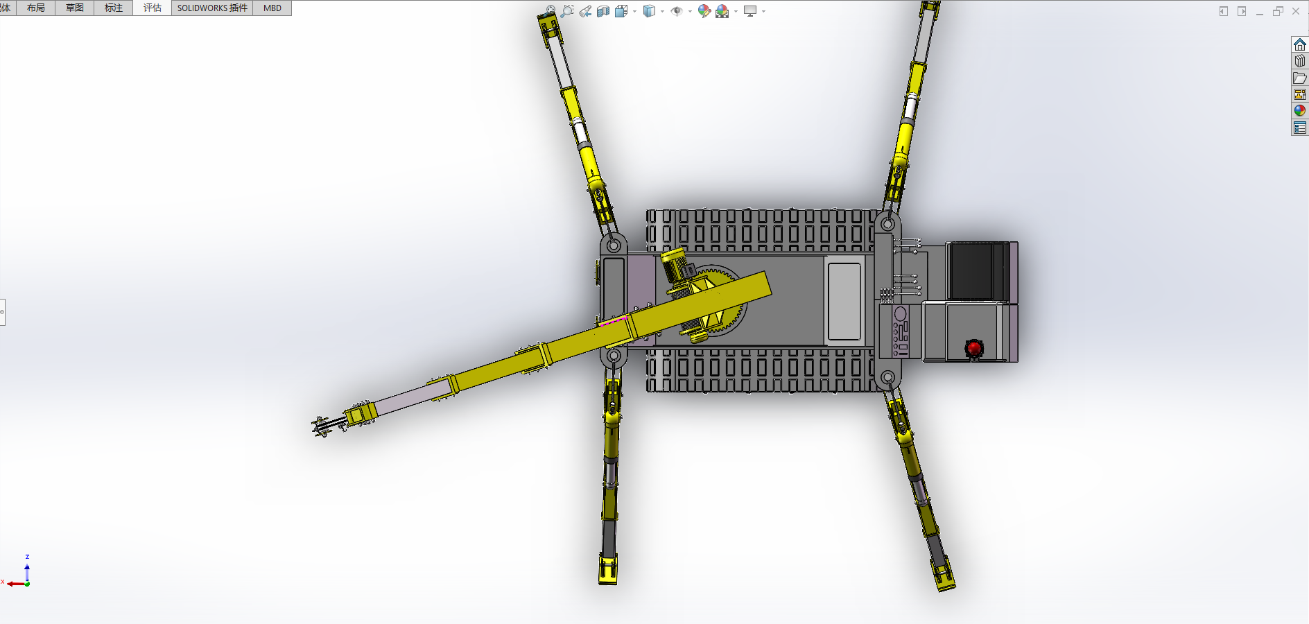 蜘蛛吊车，由履带底盘、多支腿、可伸缩吊臂和吊钩