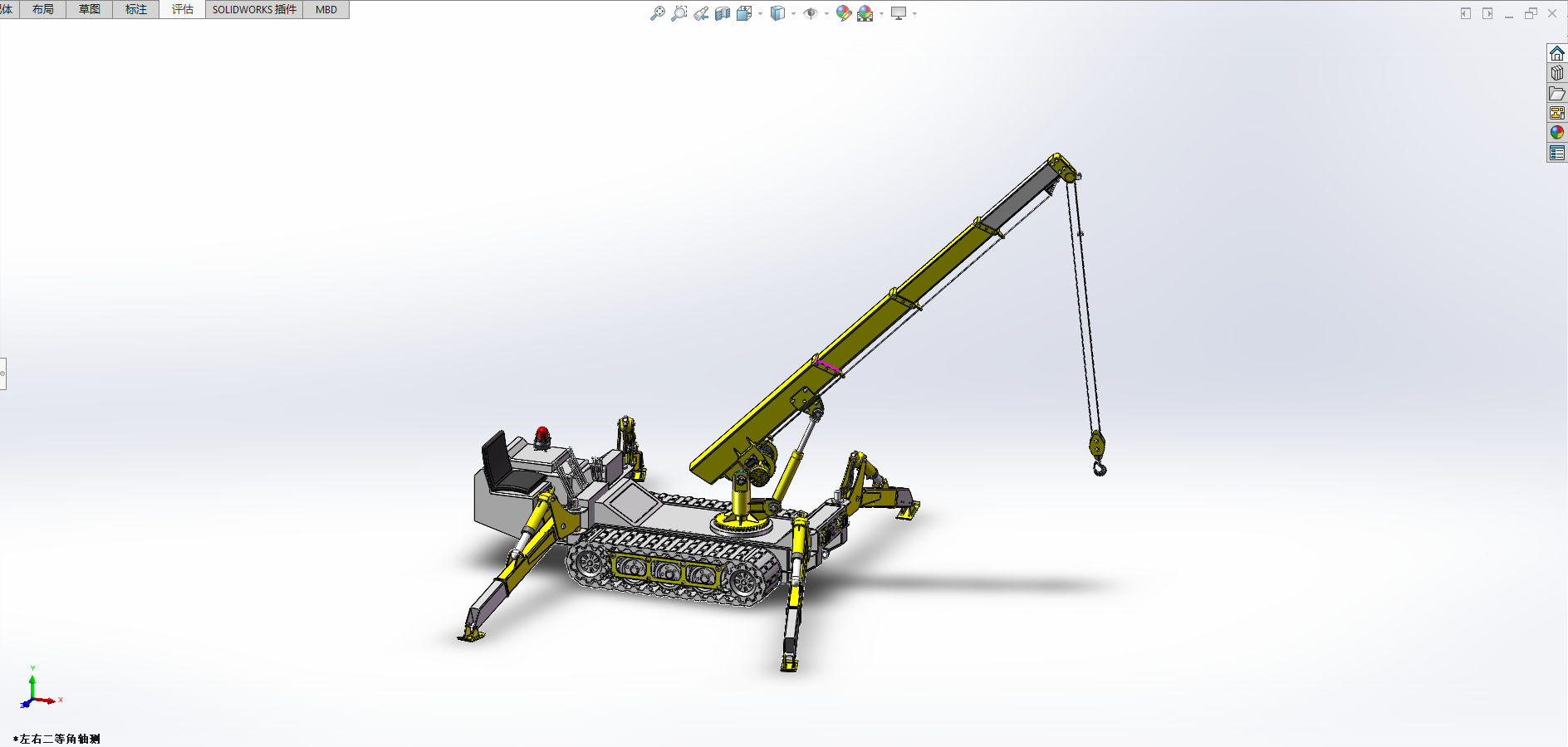 蜘蛛吊车，由履带底盘、多支腿、可伸缩吊臂和吊钩
