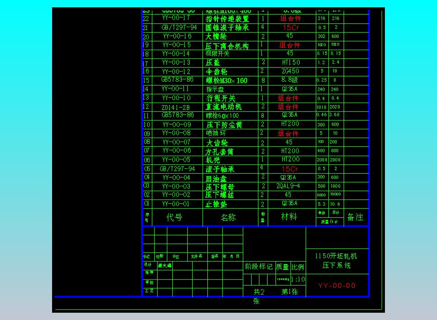 1150开坯轧机压下系统总装配图