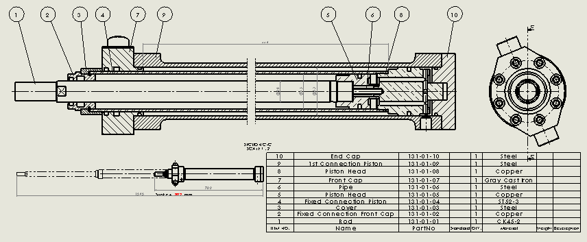 伸缩式液压缸（3级）（固定耳轴）63 l 45 l 28 x行程892 mm