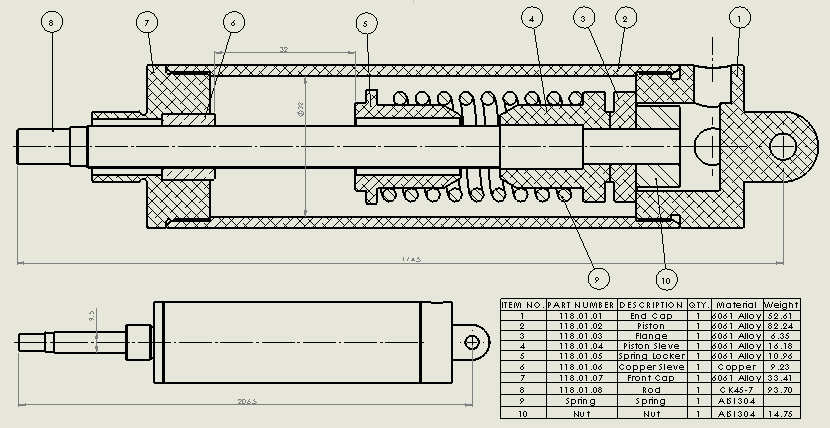 圆形气缸（单作用）（带方形杆）32x（9.5x9.5）x32mm