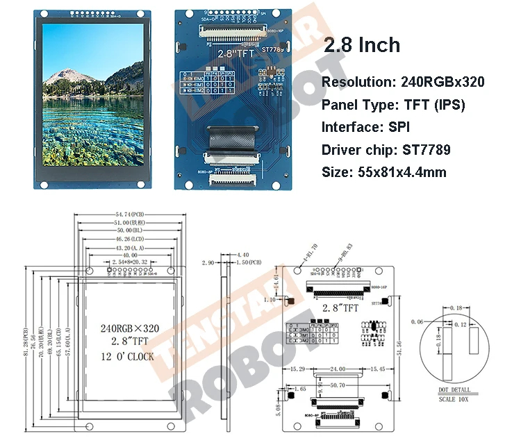 2.8 TFT 240x320 ST7789 LCD 显示屏