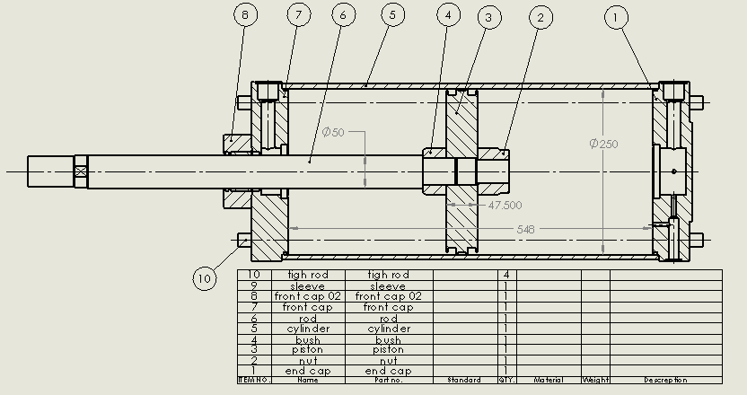 横拉杆气缸250x50x500 mm