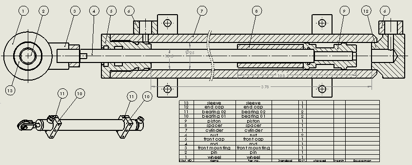 克拉克叉液压缸（带前脚和后固定）25x18.5x270 mm