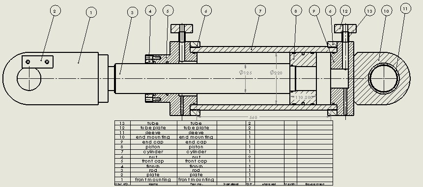 磨机型液压缸220x125x450 mm