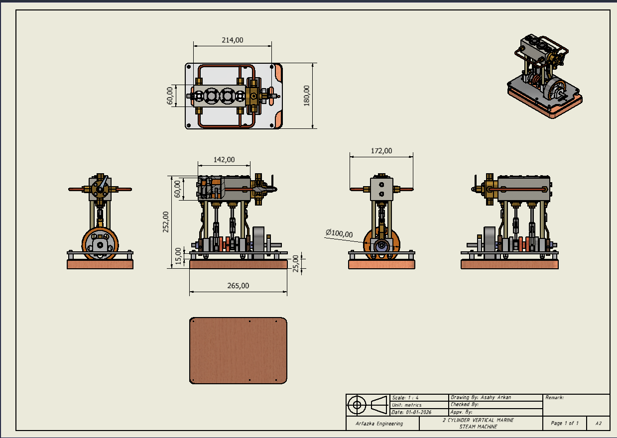2缸立式船用蒸汽机