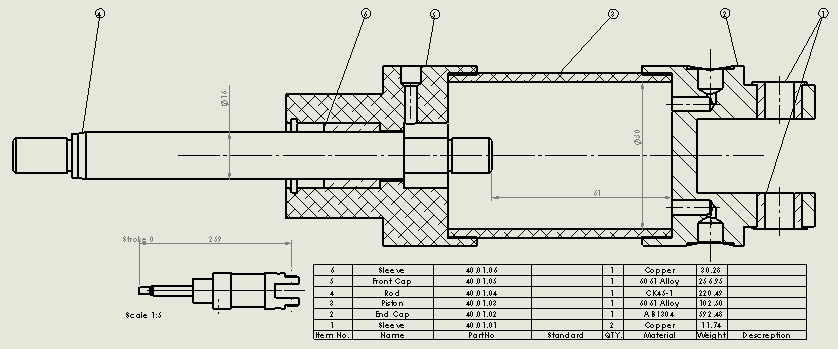 圆形气动缸 50x16x60 mm