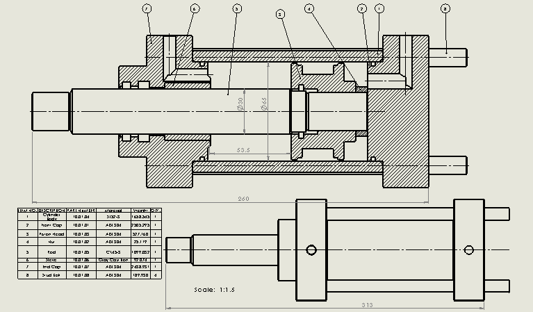 横拉杆液压缸 65x30x53.5 毫米