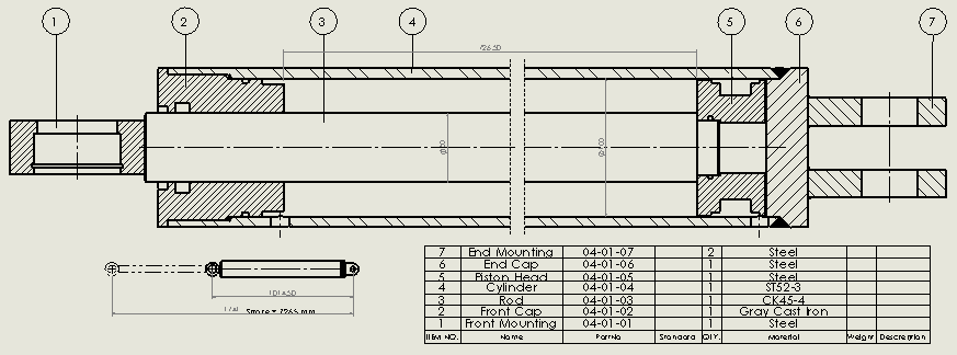 焊接式液压缸（前后安装）100x50x726.5毫米