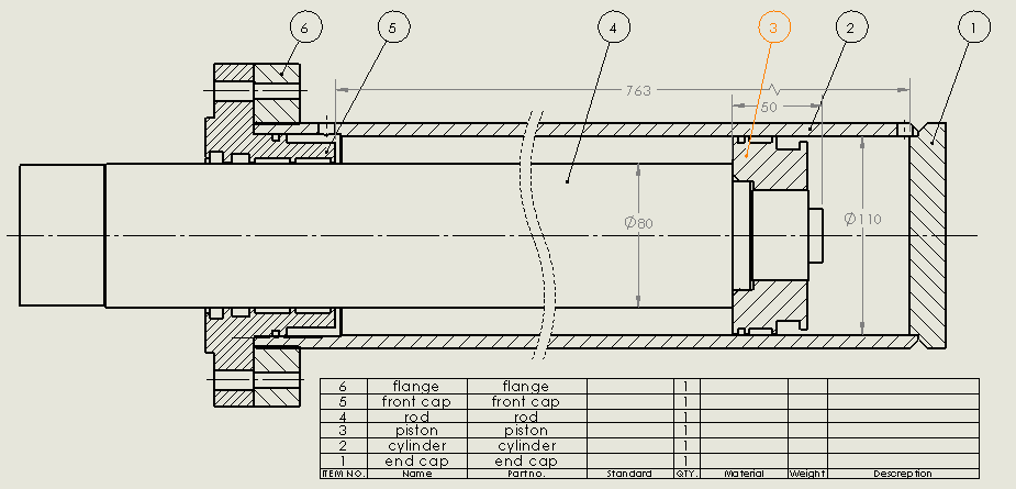 焊接式液压缸（带前安装法兰）110x80x710 mm