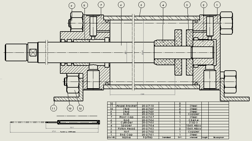 拉杆气动缸（带前后脚架安装）100x32x1100毫米