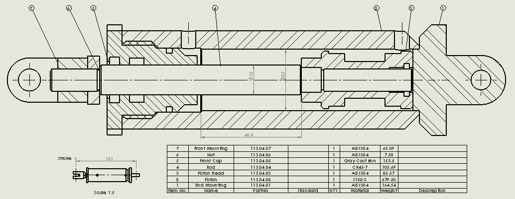 焊接式液压缸（带端盖孔眼）25x12x40.8毫米