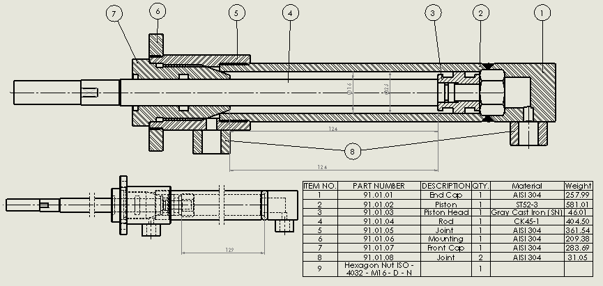 焊接式液压缸（杆端安装）25x16x124 mm