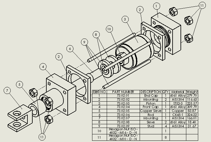 拉杆气动缸（带前端安装）50x20x26.6毫米