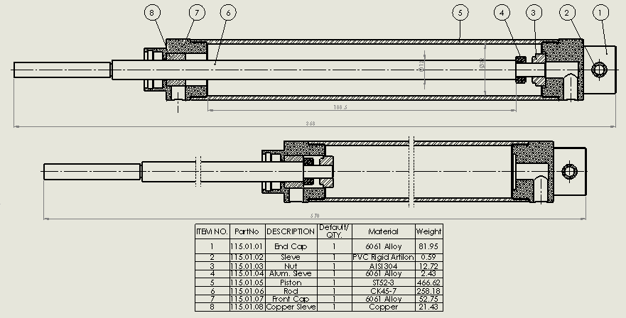 圆形气动缸（端盖安装 - 销轴）32x12x188.5毫米