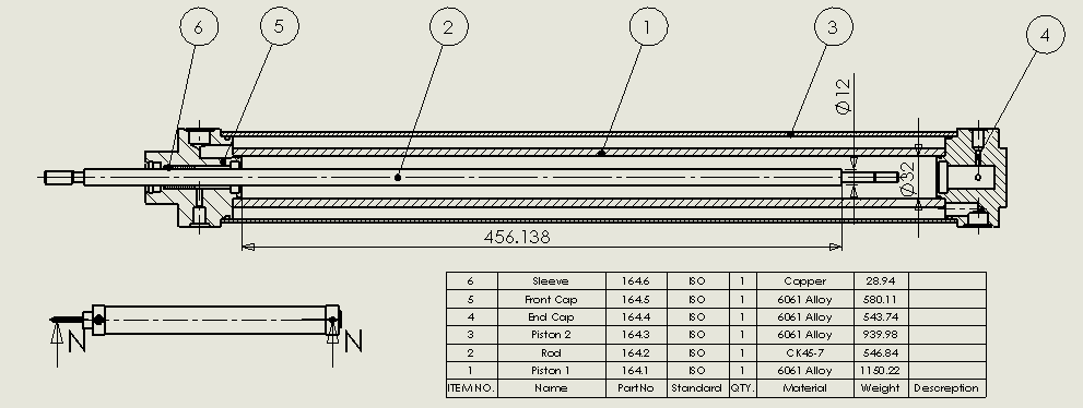 特殊气动缸（带水套冷却室）32x12x456毫米