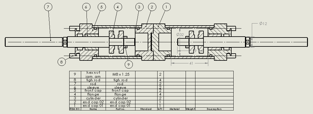 拉杆气动缸（双腔双杆）32x12x10毫米