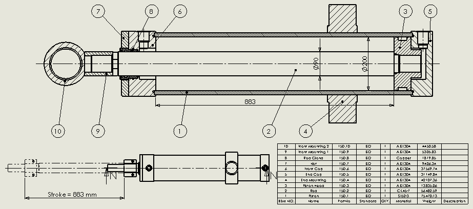 横拉杆液压缸（耳轴安装式）200x90x883毫米