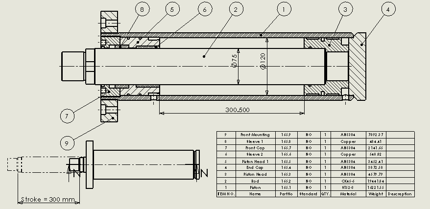 焊接式液压缸（带前安装法兰）120x75x300毫米