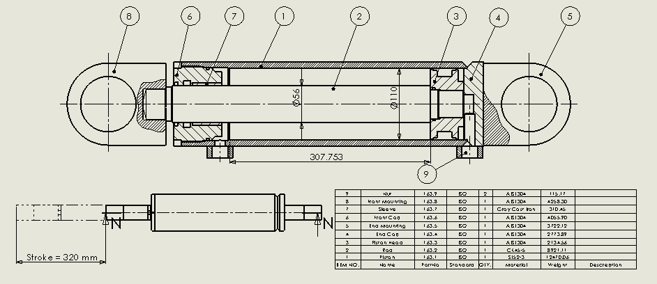 焊接式液压缸（带端盖固定销）110x56x320毫米