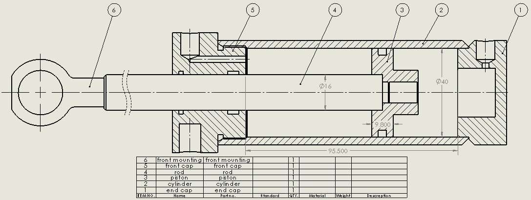 圆形气动缸 40x16x85 mm