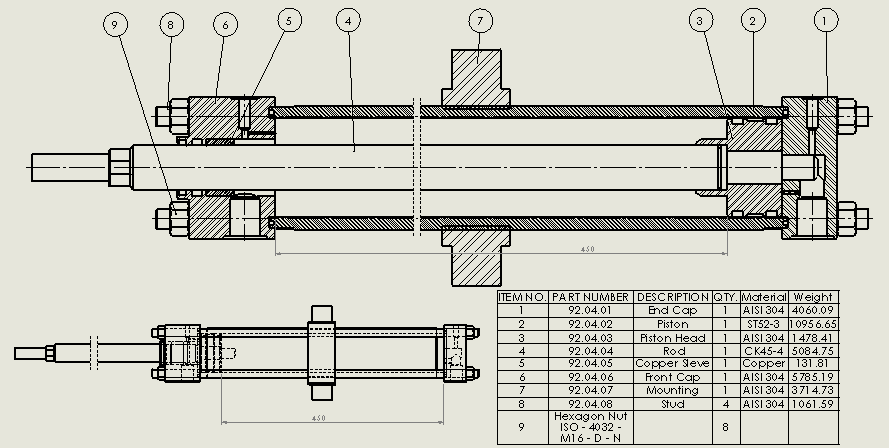 横拉杆液压缸（缓冲-耳轴安装）80x36x450毫米